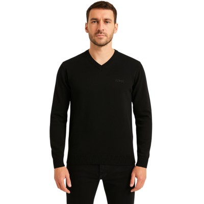 pull col v noir, pull coton noir homme, pull noir classique, pull noir élégant, pull noir habillé,