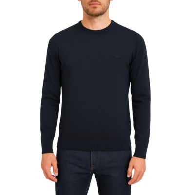 pull col rond bleu marine, pull navy homme, pull bleu foncé coton, pull bleu marine élégant