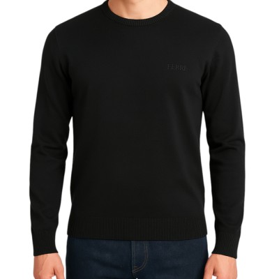 pull col rond noir, pull coton noir homme, pull noir classique, pull noir élégant