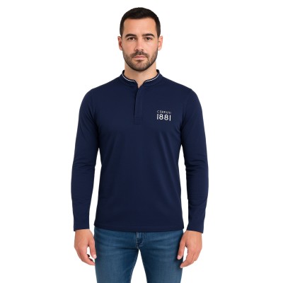 Einfarbiges Langarm-Poloshirt