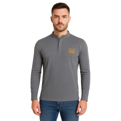 Einfarbiges Langarm-Poloshirt