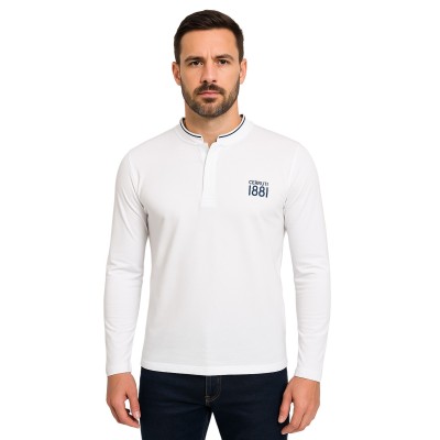 Einfarbiges Langarm-Poloshirt