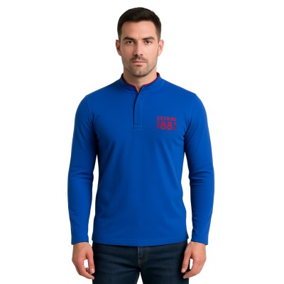 Einfarbiges Langarm-Poloshirt