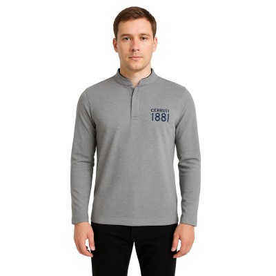 Einfarbiges Langarm-Poloshirt