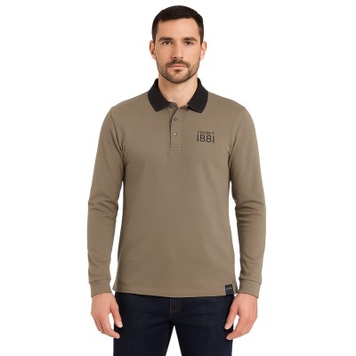 Einfarbiges Langarm-Poloshirt