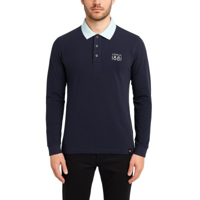 Einfarbiges Langarm-Poloshirt