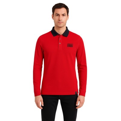 Einfarbiges Langarm-Poloshirt