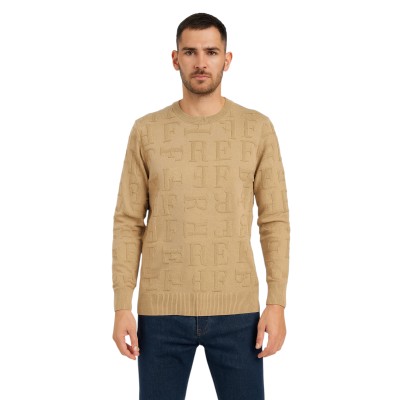 Tone-on-tone patterned crew neck sweater