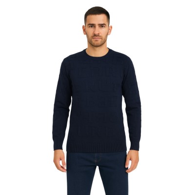 Tone-on-tone patterned crew neck sweater