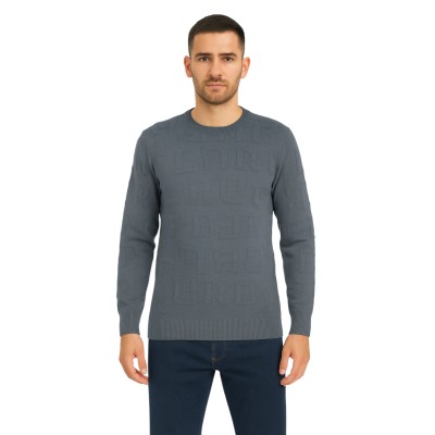 Tone-on-tone patterned crew neck sweater