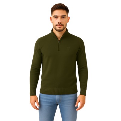 pull col demi zip kaki bille tornade