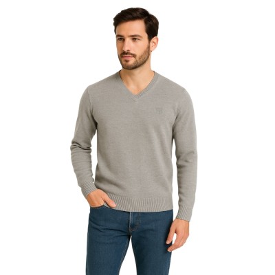 Camisola de pescoço em v lã mista