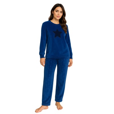 Pyjama long velours motifs femme
