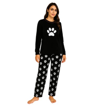 Pyjama long velours motifs femme