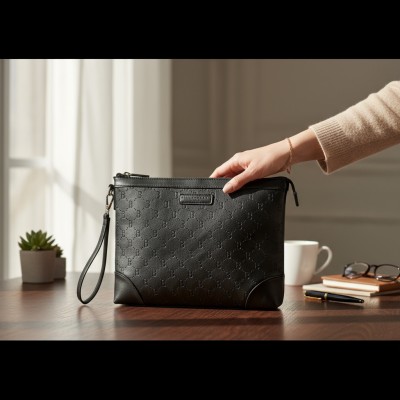 Pochette homme en similicuir embossé