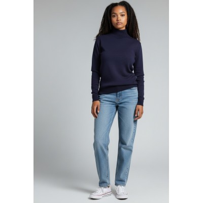 Pull femme col cheminé uni