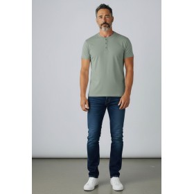 T-shirt Homme Col Tunisien Boutonné