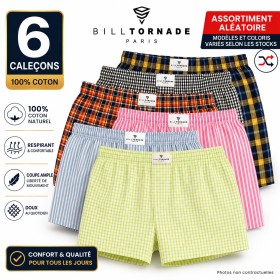 Lot de 6 Caleçons Homme 100% Coton ALEATOIRE– Caleçon Tissé Confortable, Coupe Ample, Sous-Vêtement Homme Respirant