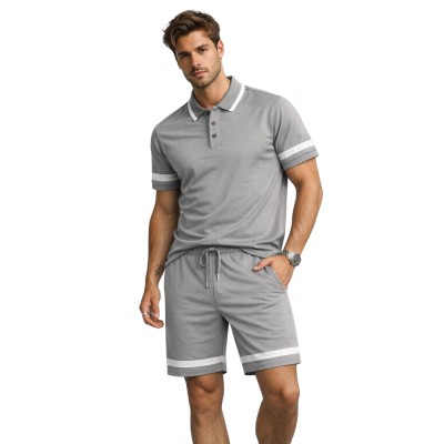 Ensemble Homme Polo Mesh & Short – Tenue Décontractée Été en Polyester, Coupe Confort, Col Polo, Short à Cordon
