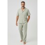 Ensemble Homme 100% Coton – Chemise Manches Courtes & Pantalon Fluide, Texture Gaufrée, Coupe Décontractée Premium