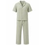 Ensemble Homme 100% Coton – Chemise Manches Courtes & Pantalon Fluide, Texture Gaufrée, Coupe Décontractée Premium