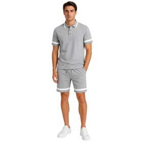Ensemble Homme Polo Mesh & Short – Tenue Décontractée Été en Polyester, Coupe Confort, Col Polo, Short à Cordon