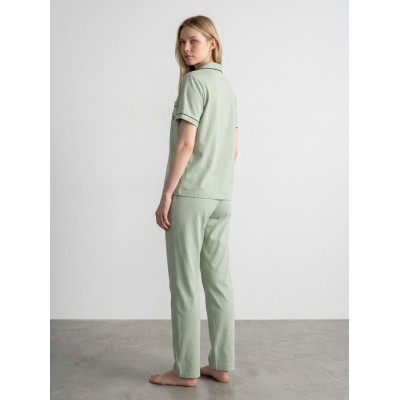 Ensemble Lounge Femme 100% Coton – Pyjama Chic Chemise Manches Courtes & Pantalon