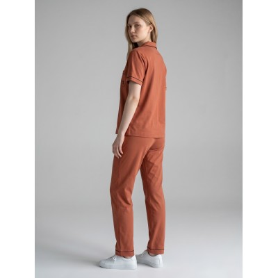 100% algodão Sala de estar feminino - pijama camisa de manga curta e calças