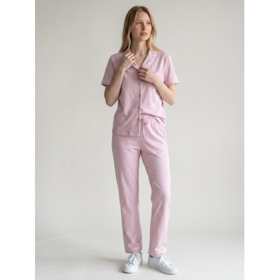Ensemble Lounge Femme 100% Coton – Pyjama Chic Chemise Manches Courtes & Pantalon