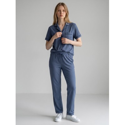 Ensemble Lounge Femme 100% Coton – Pyjama Chic Chemise Manches Courtes & Pantalon