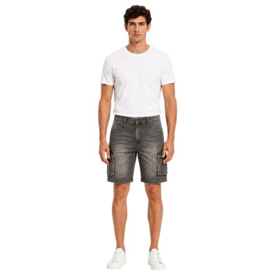 Bermuda Cargo Jogger Homme – Coton Stretch, Taille Élastiquée avec Cordon, Poches Multiples et Logo Brodé