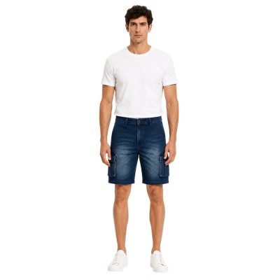 Bermuda Cargo Jogger Mann Bill Tornado - Baumwollstrich, elastische Taille mit Kordel, mehreren Taschen und gesticktem Logo