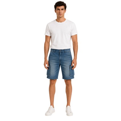 Bermuda Cargo Jogger Homme Bill Tornade – Coton Stretch, Taille Élastiquée avec Cordon, Poches Multiples et Logo Brodé