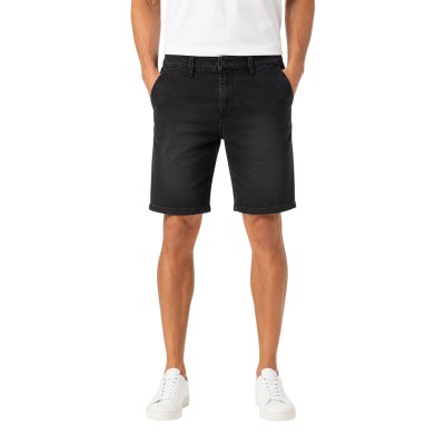 Bermuda Homme – Short en Denim Extensible avec Revers, Logo Brodé et Coupe Confort