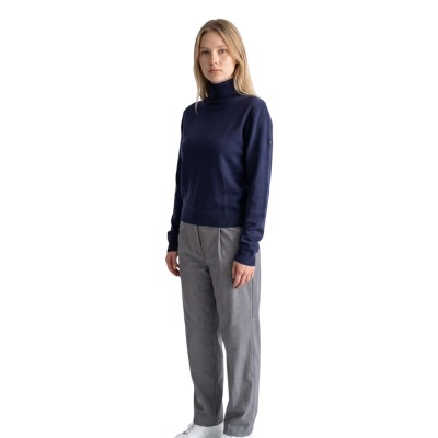 Pull femme col roulé uni