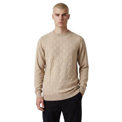 Pull col rond uni effet damier