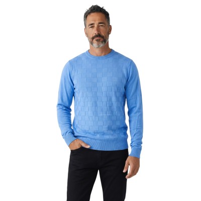 Pull col rond uni effet damier