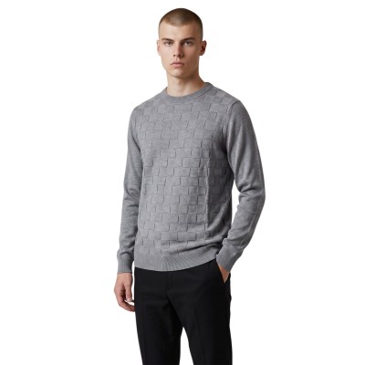 Pull col rond uni effet damier