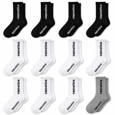 Set of 12 pairs of high tennis socks, black, white and gray