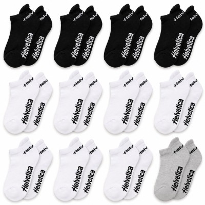 Lot de 12 paires de chaussettes Sneakers invisibles – Socquettes basses – 4 noires, 7 blanches et 1 grise