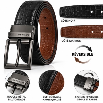 Reversible Manngürtel 100% Echtes Leder – Schwarz und Braun – Swivel Metallschnalle – Elegant und widerstandsfähig