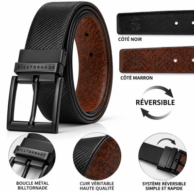 Reversible man belt 100% genuine leather – Black and brown – Swivel metal buckle – Elegant and resistant