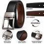 Cinturón de hombre reversible 100% de cuero genuino – Negro y marrón – Hebilla giratoria de metal – Elegante y resistente