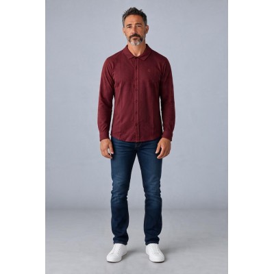 Men's Long Sleeve Men's Shirt – Polo Collar, Button and Chest Logo
