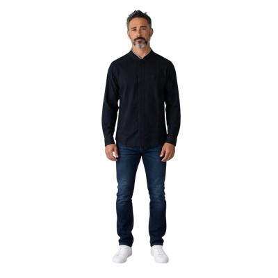 Chemise Homme Col Mao 100 % Coton – Manches Longues, Boutonnage Caché et Logo Brodé