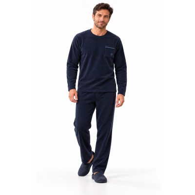 Pyjama Polaire Homme – Ensemble 2 Pièces à Poche Brodée et Liseré Contrastant