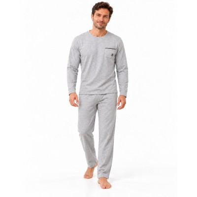 Men's fleece pajamas - 2-piece embroidered and contrasting pocket set