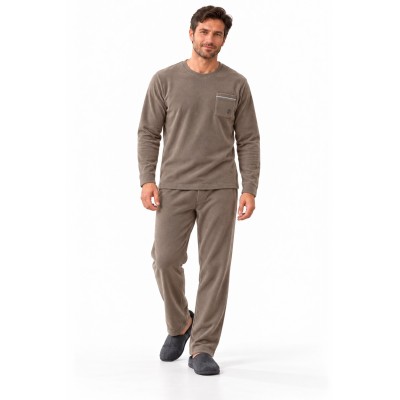 Herren-Fleece-Pyjamas - 2-teiliger gestickter und kontrastierender Taschensatz
