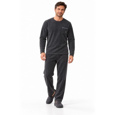 Pyjama Polaire Homme – Ensemble 2 Pièces à Poche Brodée et Liseré Contrastant