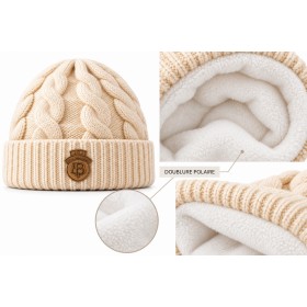 Bonnet woman in big twisted mesh | Ultra soft fleece lining, ribbed reversal & signature crest